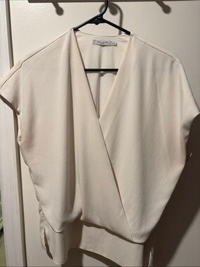 MM Lafleur Cream Draped Crossover V-Neck Blouse